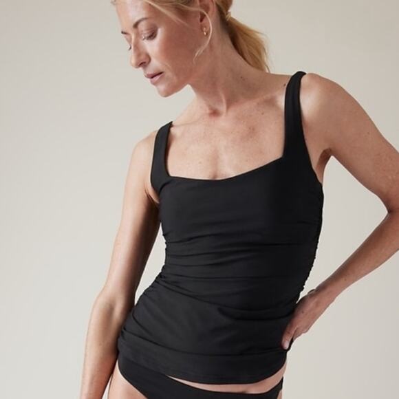Athleta Square Neck Bra Cup Tankini Swim Top 32D/DD Black Swimwear Beach Pool - Picture 1 of 12